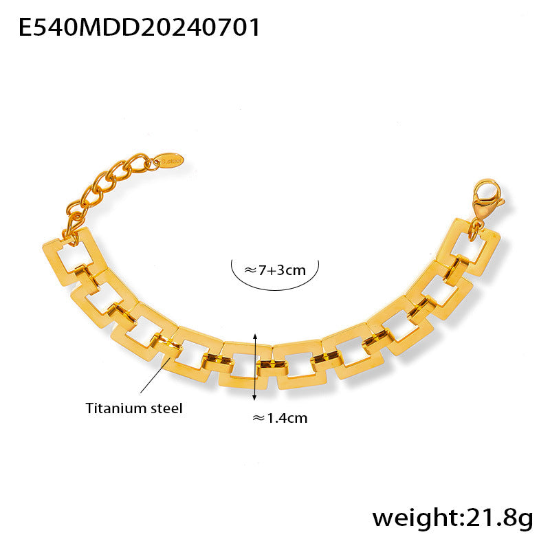 B廠-歐美跨境chic風方格拼接手鍊簡約個性嘻哈風設計鈦鋼鍍18k金手飾「E540」24.07-1