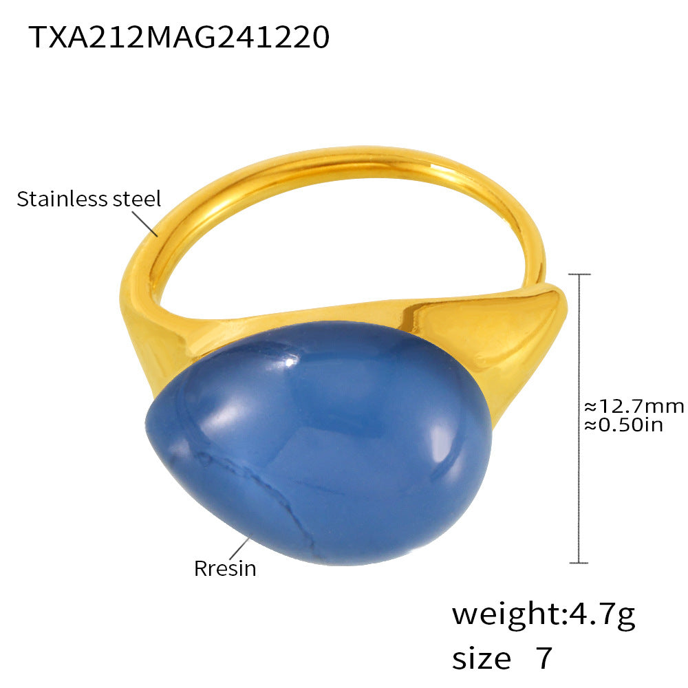 B廠-高質感多色水滴樹脂開口可調節不鏽鋼戒指歐美跨境「TXA212」24.12-4