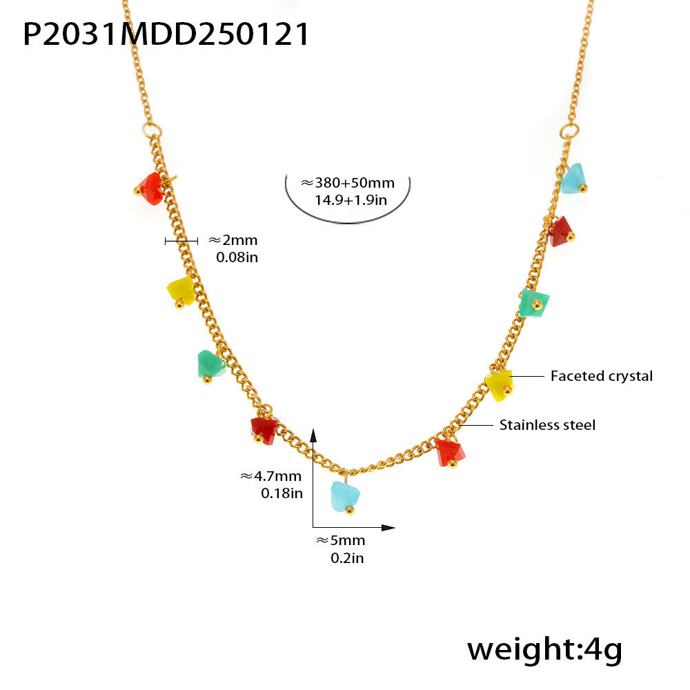 B廠-ins時尚輕奢切面水晶石項鍊波西米亞不鏽鋼網紅氣質鎖骨鏈「P2031」25.02-1