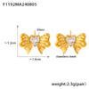 B廠-跨境新款愛心褶皺蝴蝶結微鑲鑽玻璃石耳釘簡約氣質不鏽鋼鍍金耳飾「F1191-F1192-F1193」24.08-2