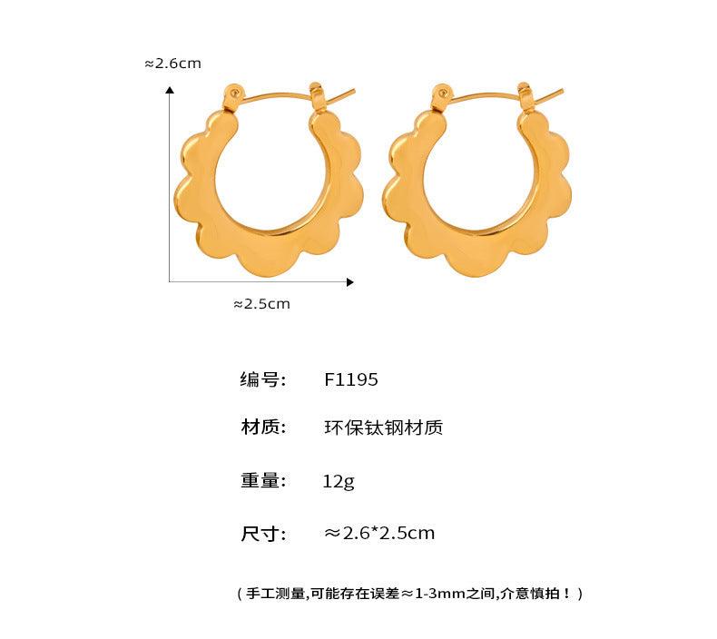 B廠-新款跨境清新簡約個性時尚百搭鈦鋼鍍金太陽花邊耳環飾品女式批發「F1195」24.03-3 - 安蘋飾品批發