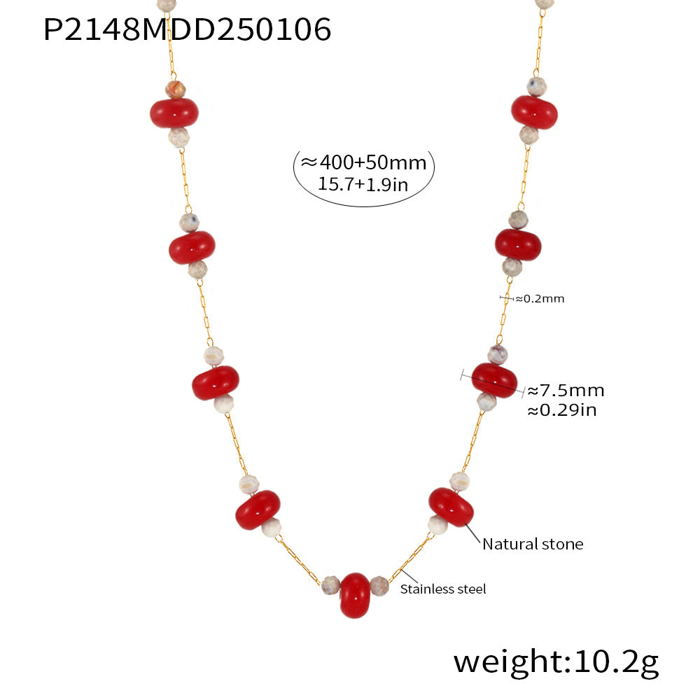 B廠-手工半珠碧璽天然石項鍊不鏽鋼電鍍18k金時尚輕奢頸鏈首飾「P2148」25.01-2