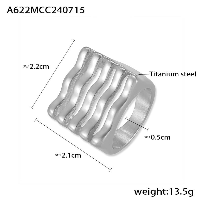 B廠-歐美風新款多層拼接方形戒指時尚誇張設計鈦鋼鍍18k真金嘻哈飾品「A622」24.07-3