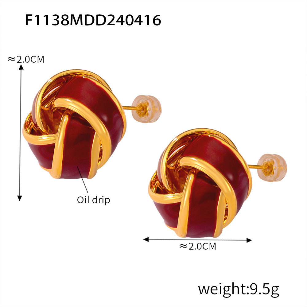 B廠-法式簡約砝碼彩釉耳扣時尚新款不鏽鋼耳環個性設計耳飾組合「F1136」24.12-4