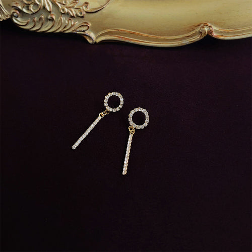 A廠-法式優雅氣質鑲鑽流蘇線條耳環925銀針設計感幾何鏤空圓形耳飾女「1484」24.05-4