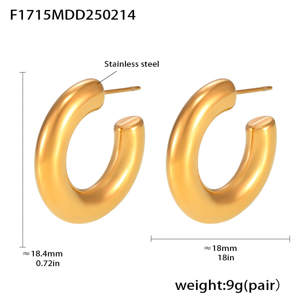 B廠-不鏽鋼C型實心耳環歐美耳飾秋冬PVD鍍18K真金保色跨境「F1715」25.02-2