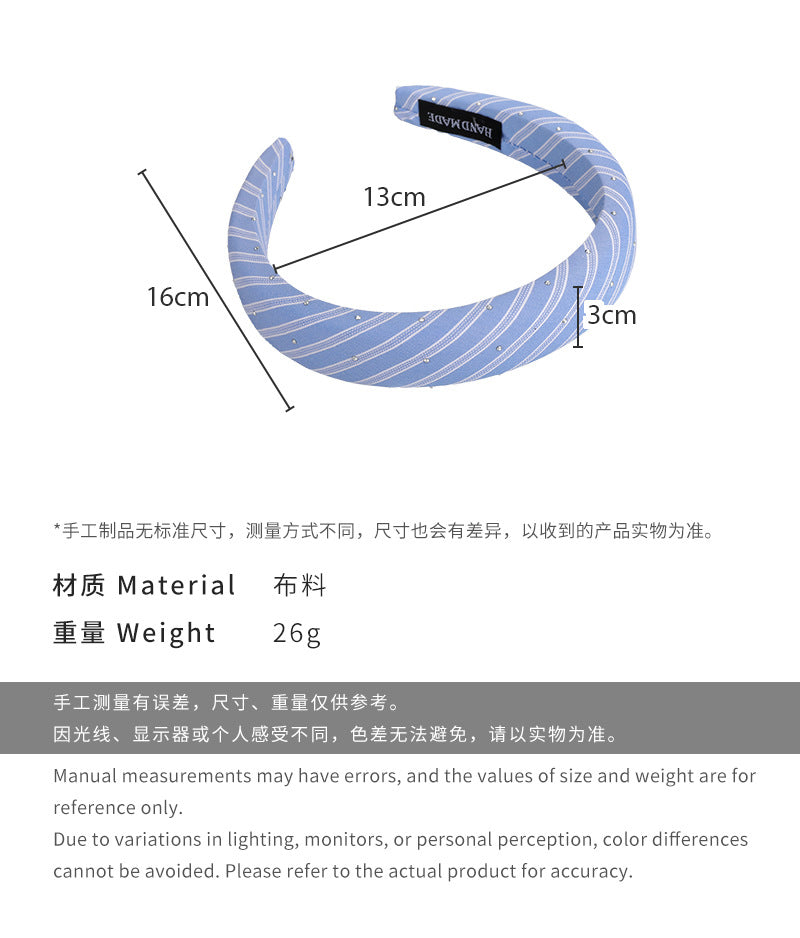 E廠-藍色條紋海鹽系頭飾新款小圓點斜紋布藝海綿髮箍時尚壓髮髮卡髮箍「26619」25.03-2