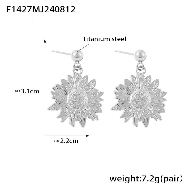 B廠-歐美跨境氣質耳墜輕奢風誇張金色向日葵女網紅太陽花鈦鋼鍍金耳環「F1427」24.08-5