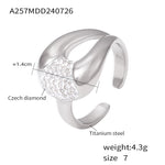 B廠-跨境歐美風不規則幾何形鑲鑽開口戒指小眾輕奢感鈦鋼鍍18k金飾品「A257」24.08-1