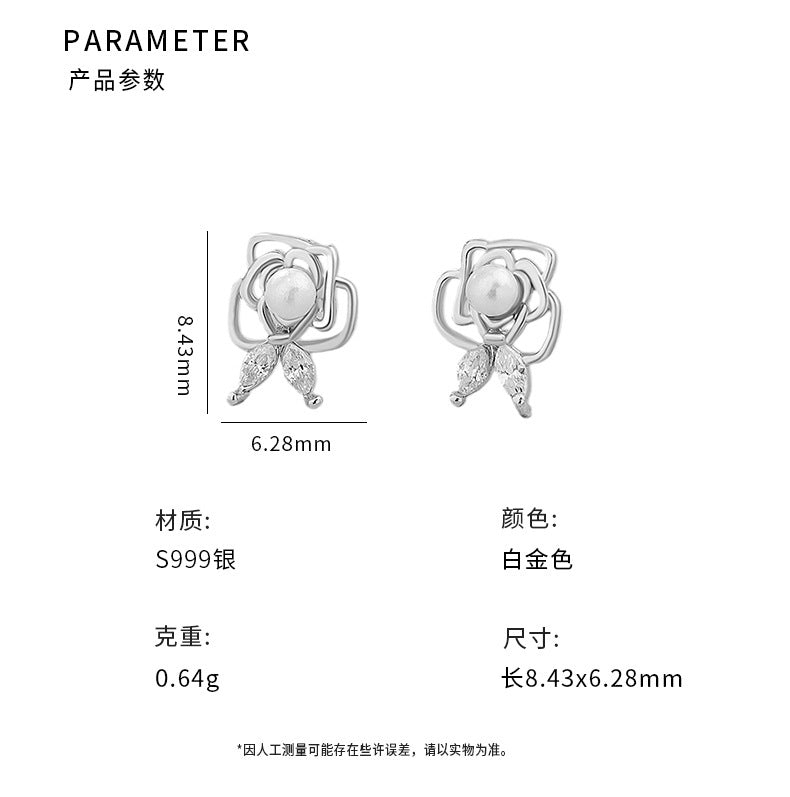 D廠-S999足銀森系玫瑰花珍珠耳環女小眾氣質優雅甜美溫柔耳飾批發「YC6734E_1」25.02-3