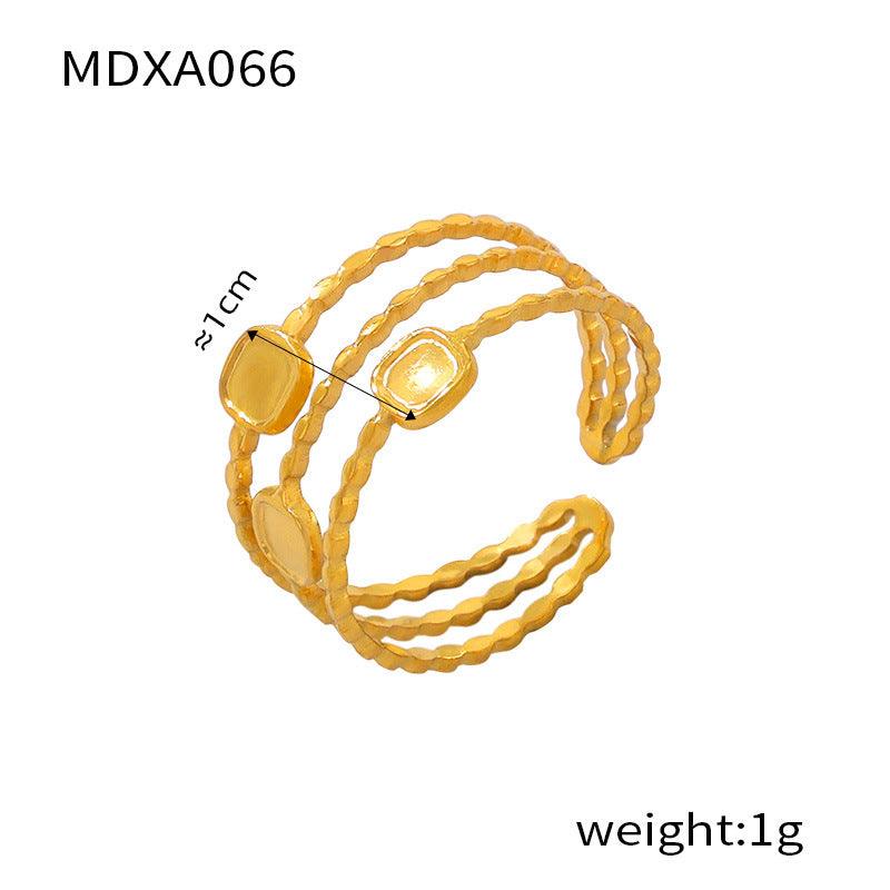 B廠-ins風簡約個性設計感飾品幾何紋理拼接戒指鈦鋼多層疊戴風食指戒「A059-67」24.03-5 - 安蘋飾品批發