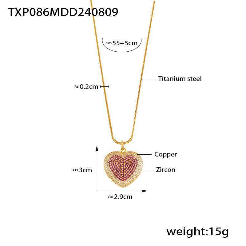 B廠-歐美chic風極簡主義銅質愛心吊墜鈦鋼項鍊開口戒指鑲滿鋯鍍18k金「TXA086-TXP086」24.08-3