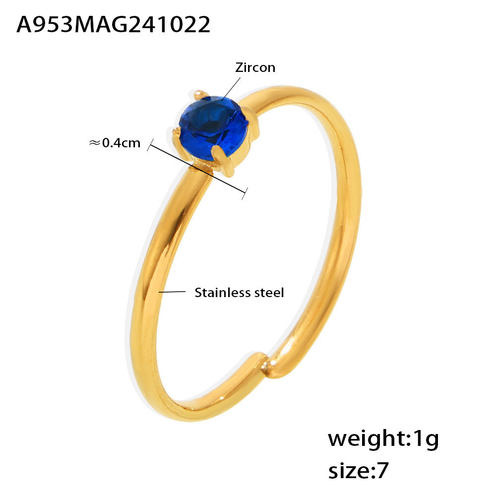 B廠-INS風單爪鋯石戒指PVD電鍍不鏽鋼開口調節輕奢感食指戒飾品「A953」24.10-4