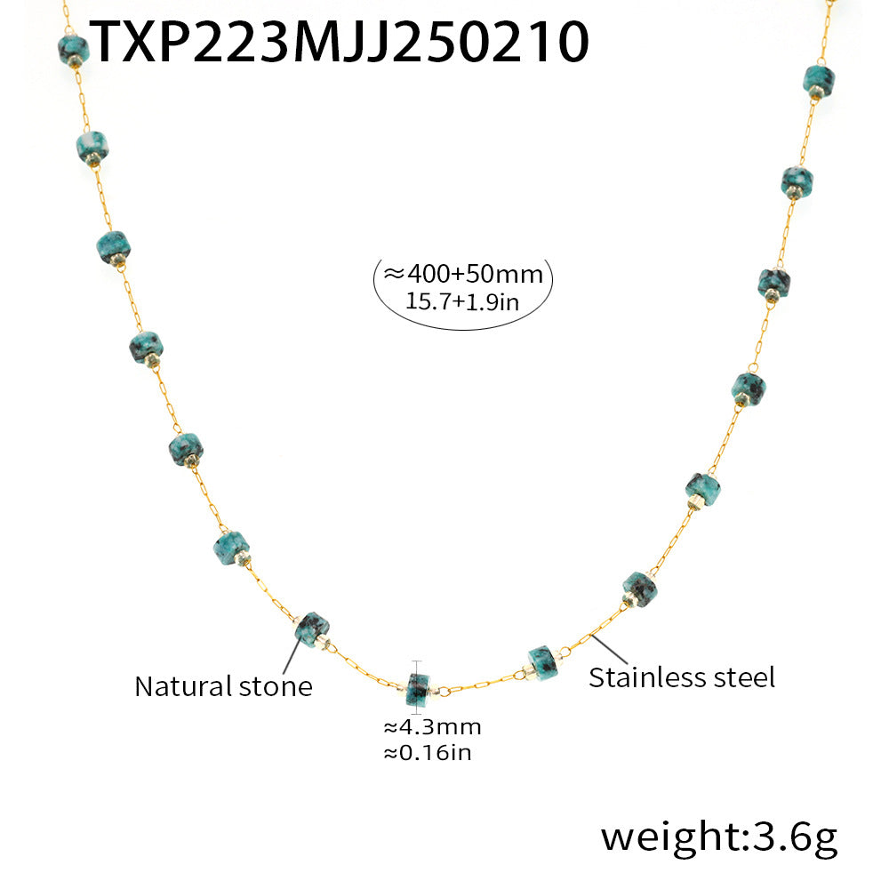 B廠-ins風跨境不鏽鋼天然藍綠石手工製作鈦鋼項鍊手鍊不掉色飾「TXP223-TXE223」25.02-1