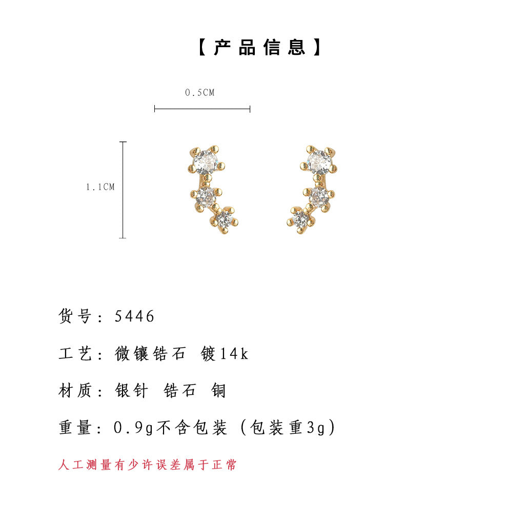 A廠-跨境熱銷微鑲鋯石925銀針鍍14K簡約小巧通勤工廠耳飾供應鏈耳環女「5446」25.01-2