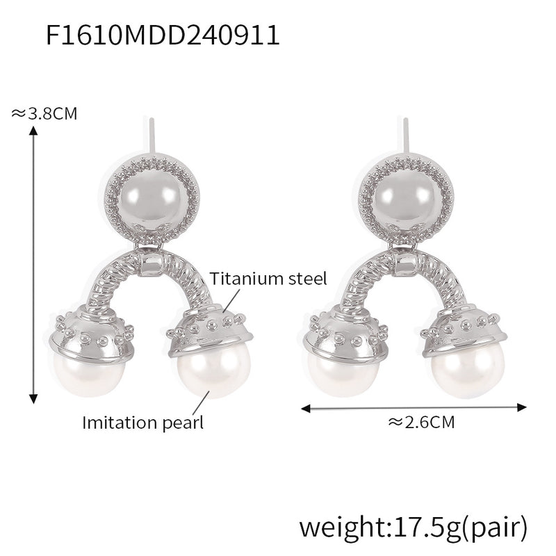B廠-復古宮廷風幾何倒U型仿珍珠耳釘ins風百搭耳環女個性設計鈦鋼耳飾「F1610」24.09-3