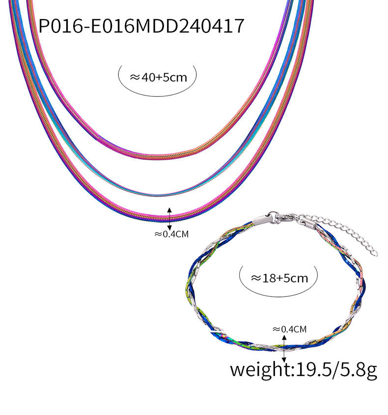 B廠-韓版跨境新品個性簡約飾品時尚冷淡風三色麻花辮鈦鋼項鍊手鍊套裝「P016-E016-E018」24.04-4