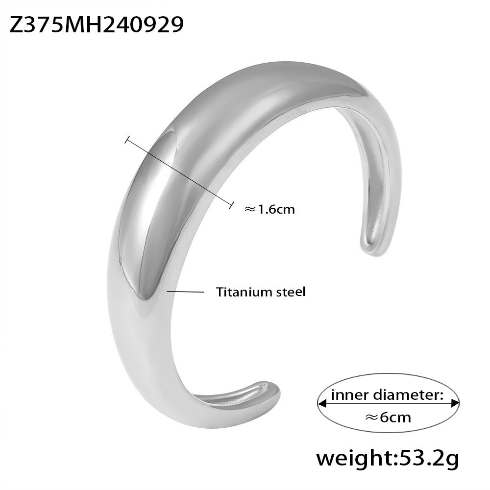 B廠-歐美ins風熱銷月牙狀C型開口鑄造光面手鐲鈦鋼鍍18K金簡約手飾品「Z375」24.10-2