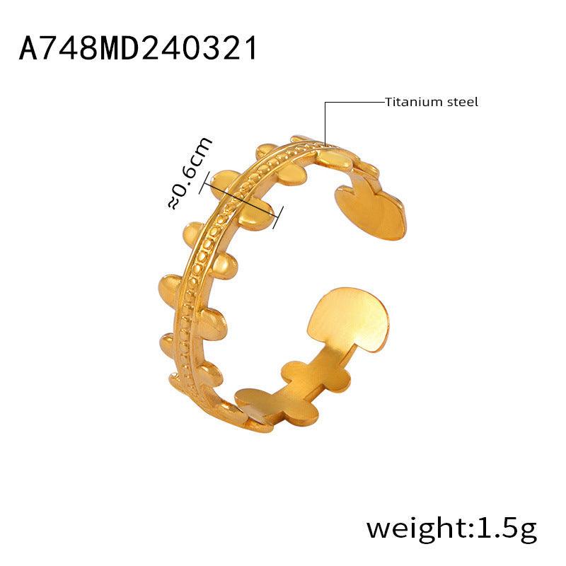 B廠-時尚通勤簡約休閒風個性鏤空飾品線條拼接設計感鈦鋼鍍金開口戒指「A742-9」24.03-5 - 安蘋飾品批發