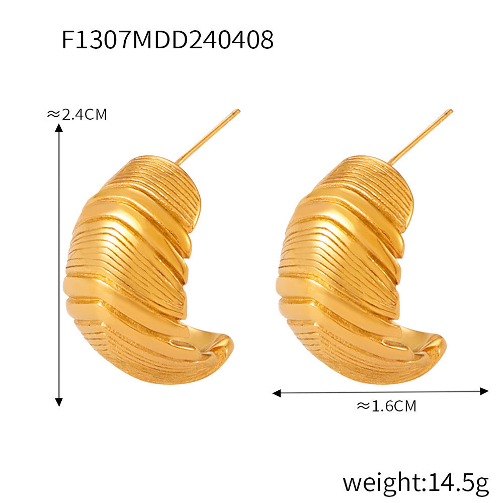 B廠-歐美幾何仿珍珠紋理鈦鋼鑄造耳環飾品百搭新款鍍18k真金保色套裝「F1305-9」24.04-2