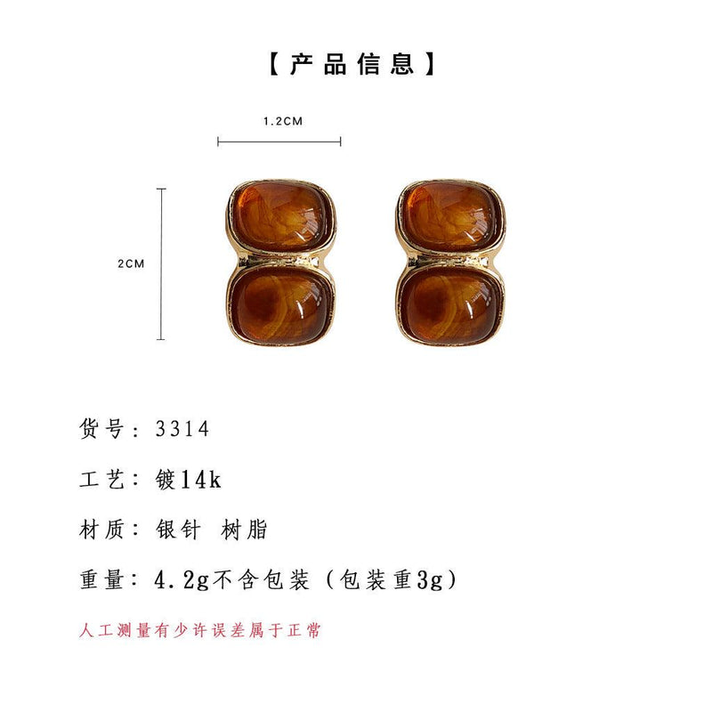 A廠-琥珀色鍍14K耳環美拉德風秋冬新款銀針幾何暈染色設計感耳飾 耳環「3314」23.11-4 - 安蘋飾品批發