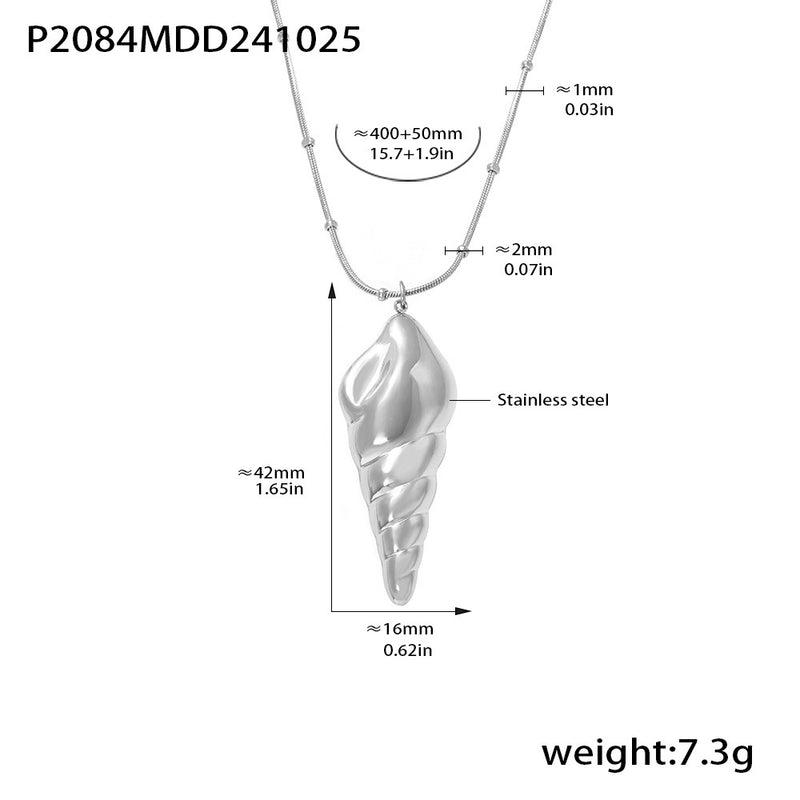B廠-空心海螺吊墜不鏽鋼雙層疊戴項鍊沙灘海洋輕奢感不褪色飾品「P2084-P1694」24.11-1