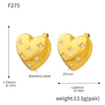 B廠-赫本風鑲鑽桃心耳環耳釘時尚簡約不鏽鋼電鍍18K金愛心耳飾「F030」24.12-4