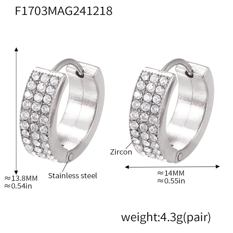 B廠-秋冬新款滿天星甜甜圈不鏽鋼鋯石耳環氣質PVD鍍18K真金耳飾「F1703」24.12-4