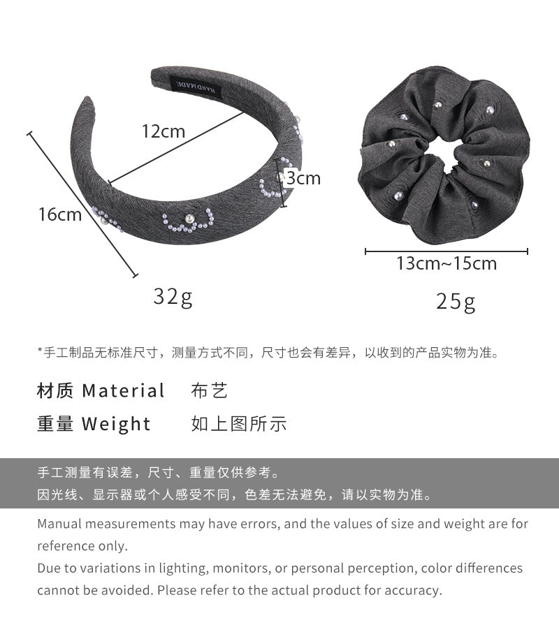 E廠-韓系浮雕印花花朵珍珠髮箍高級感布藝氣質髮卡大腸圈髮圈頭飾髮飾「26459」25.01-3