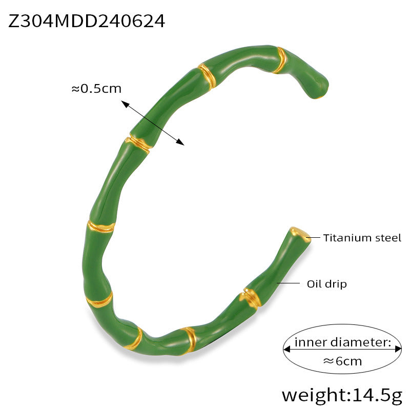 B廠-歐美chic風竹節設計開口手鐲新款多巴胺鈦鋼彩釉個性氣質鐲子飾品「Z304」24.06-4