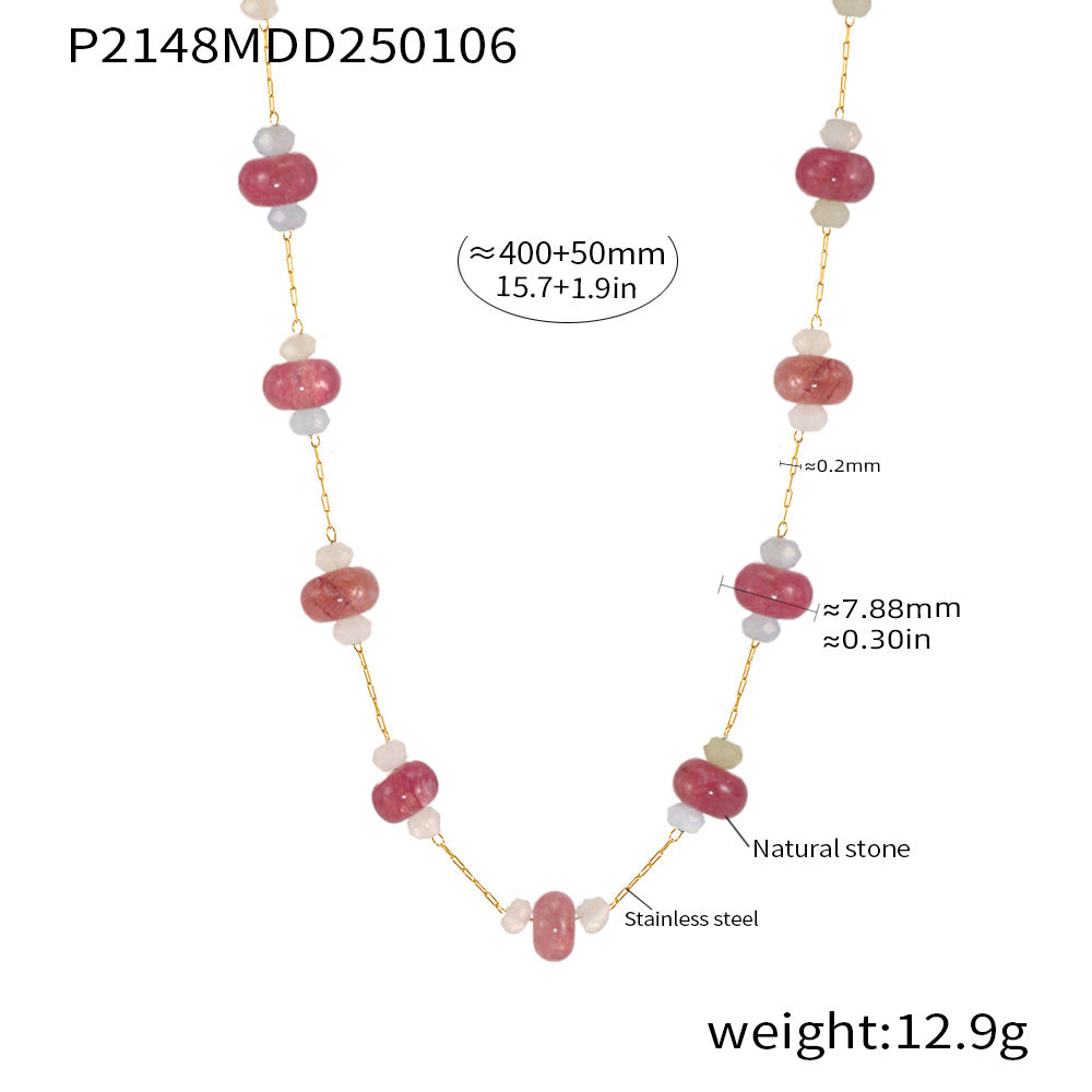 B廠-手工半珠碧璽天然石項鍊不鏽鋼電鍍18k金時尚輕奢頸鏈首飾「P2148」25.01-2
