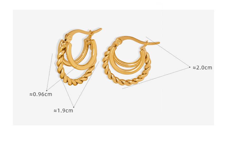 B廠-小眾設計幾何麻花環形U形流行三層耳環鈦鋼耳釘輕奢耳飾飾品女生「F941」23.08-1 - 安蘋飾品批發