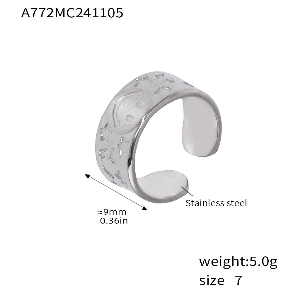 B廠-跨境時尚紋理戒指不規則不鏽鋼PVD鍍真金可調節食指戒組合「A740」24.11-2