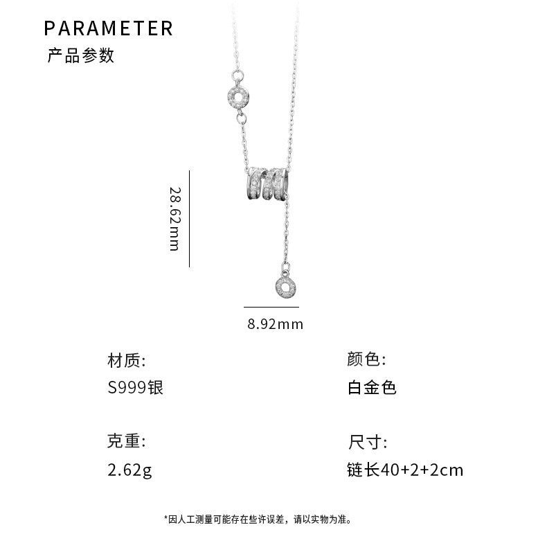 D廠-S999足銀獨特設計轉運珠鑲鑽項鍊女輕奢小眾清新慵懶風鎖骨鏈批發「YC4046N」25.02-2