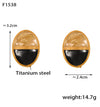 B廠-歐美鍍18k金鈕扣橢圓形滴油雙拼組合扣耳環ins日韓小香風鈦鋼耳扣「F1538」24.05-3