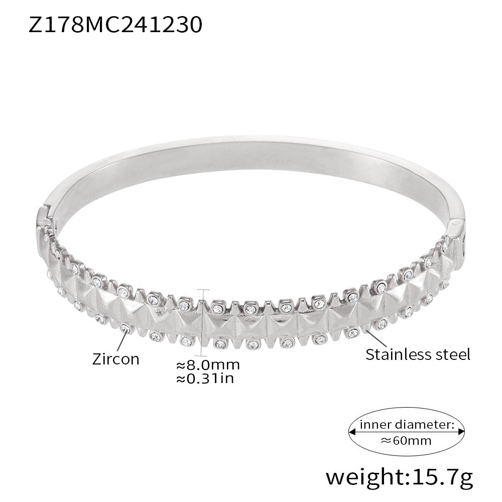 B廠-輕奢極簡環形鑲鑽鋯石手鐲組合鈦鋼18K真金Bracelet歐美風「Z178」25.01-2