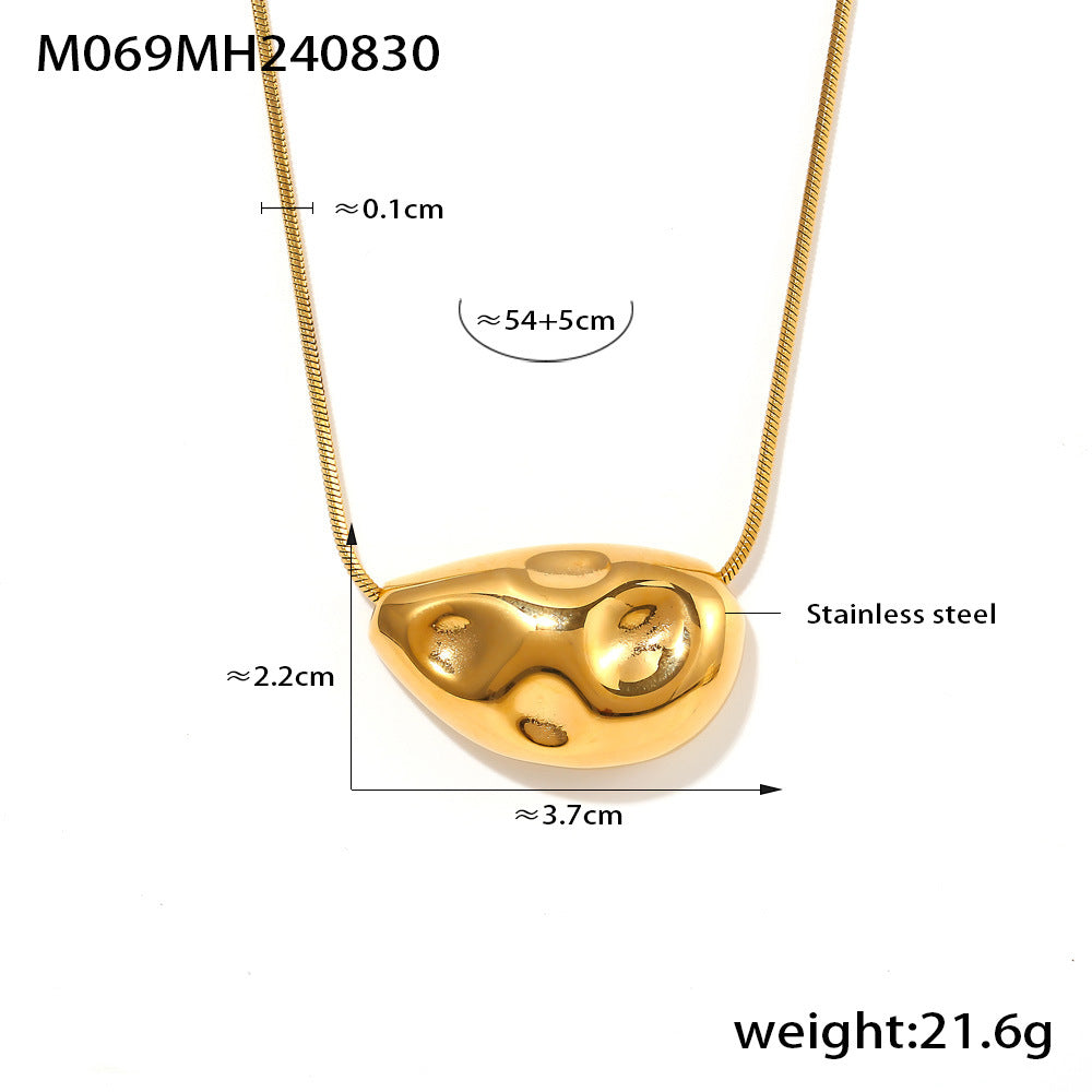 B廠-歐美冷淡風幾何岩溶吊墜蛇骨項鍊不鏽鋼鍍18k真金嘻哈個性毛衣鏈「M069」24.09-1