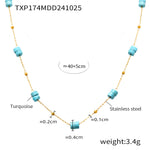 B廠-金珠圓柱藍松石手工手鍊項鍊雙層疊戴歐美輕奢感不鏽鋼套裝「TXP174-TXE174-P1694」24.11-1