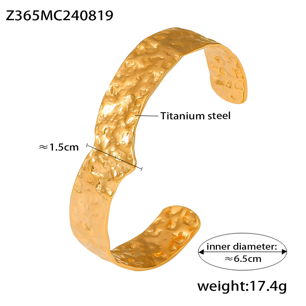 B廠-歐美氣質新款開口岩溶手鐲鈦鋼PVD鍍18k真金不規則精緻首飾品批發「Z365」24.08-5