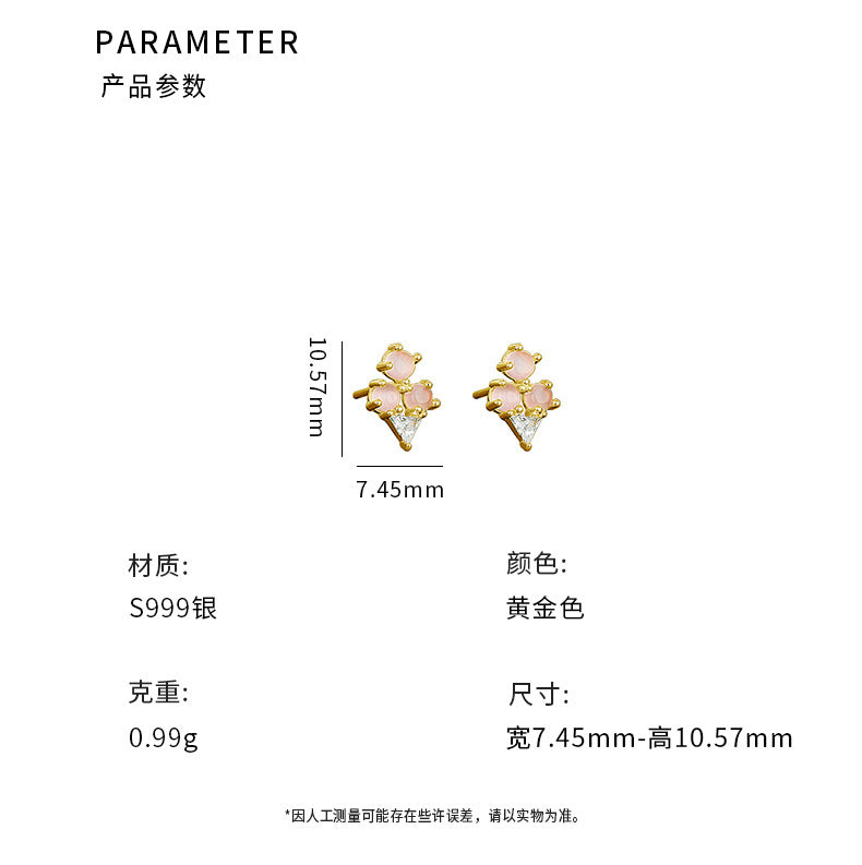 D廠-S999足銀夏日粉色貓眼石冰淇淋耳環女甜美可愛小清新耳飾「YC10014E」24.05-4