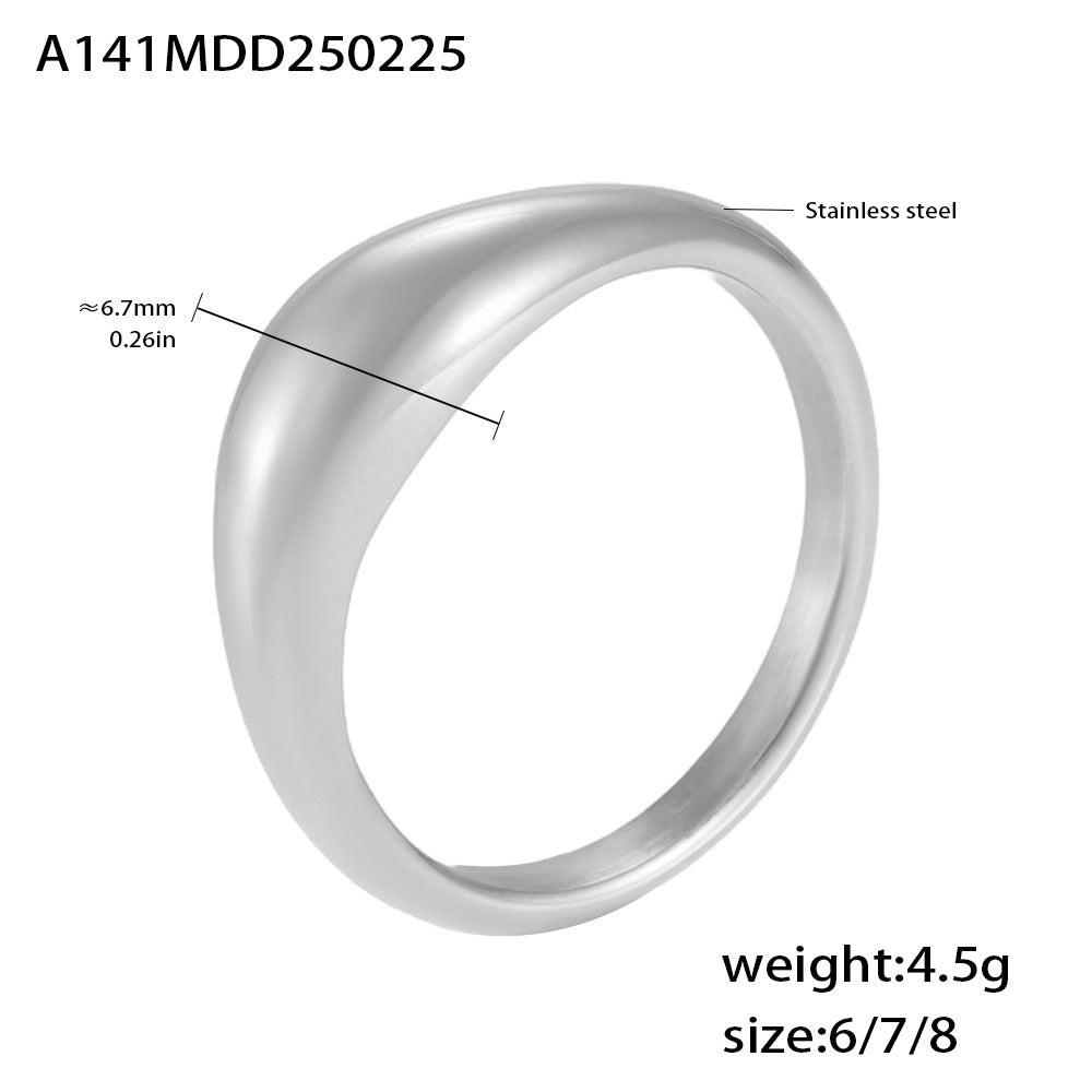 B廠-INS圓形弧面不鏽鋼氣質指環歐美極簡冷淡風光面戒指女批發「A141」25.02-3