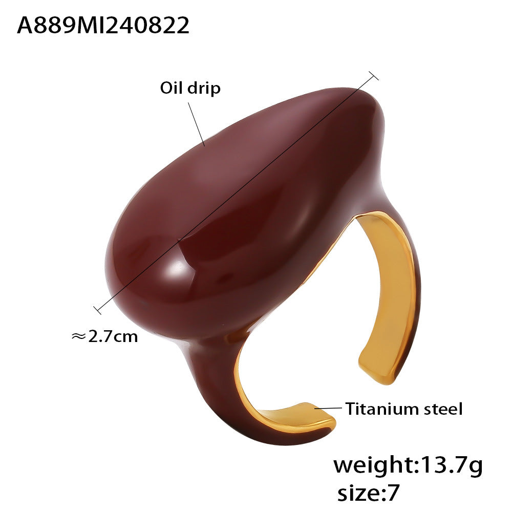 B廠-小眾設計滴油水滴形開口戒指ins風歐美時尚鈦鋼PVD鍍18k真金飾品「A889」24.08-5