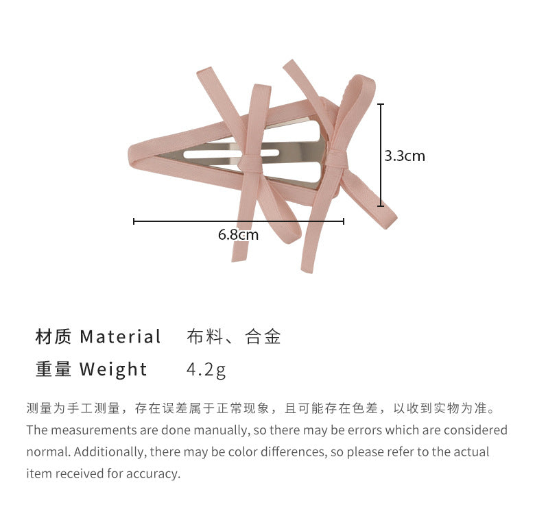 E廠-彩色布藝芭蕾風絲帶蝴蝶結三角BB髮夾側邊少女瀏海碎髮髮夾頭飾「25223」24.04-3