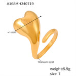 B廠-跨境歐美風光面愛心纏繞開口戒指小眾不規則設計鈦鋼鍍18k金飾品「A168」24.07-4
