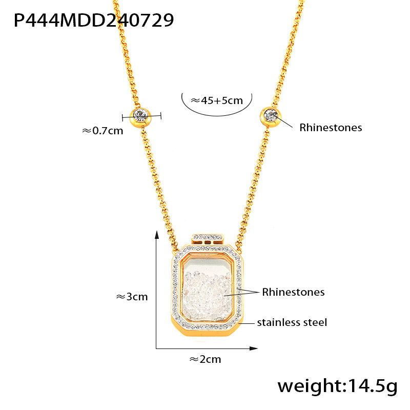 B廠-跨境新款方框鑲水鑽吊墜不鏽鋼鎖骨鏈甜美百搭設計輕奢感項鍊批發「P444」24.08-2