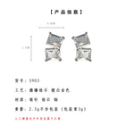 A廠-設計師款通勤百搭方糖鋯石耳環簡約高級感輕奢方形幾何冷淡風耳飾「3905」24.09-3