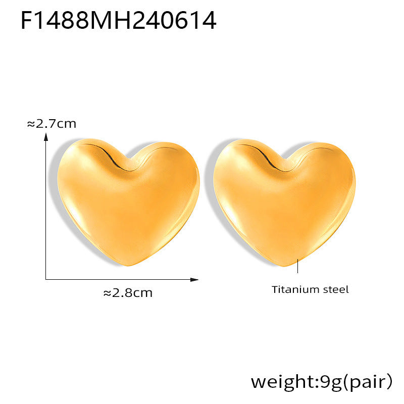 B廠-歐美ins風桃心誇張耳釘設計感光面不褪色耳環18k金鈦鋼耳飾女跨境「F1488」24.06-3