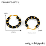 B廠-歐美新款滴油金屬拼接鈦鋼鍍18k金耳圈時尚個性百搭竹節保色耳環「F1460」24.05-5