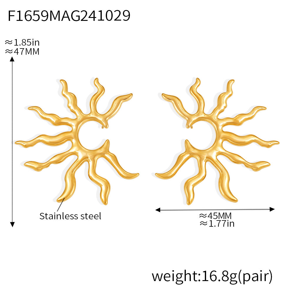 B廠-熱賣新款太陽花誇張耳環不鏽鋼PVD電鍍保色流行時髦耳飾品「F1659」24.11-1