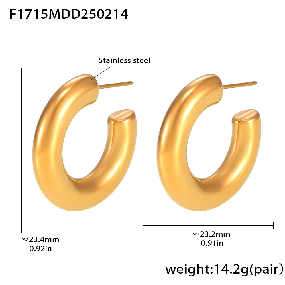 B廠-不鏽鋼C型實心耳環歐美耳飾秋冬PVD鍍18K真金保色跨境「F1715」25.02-2